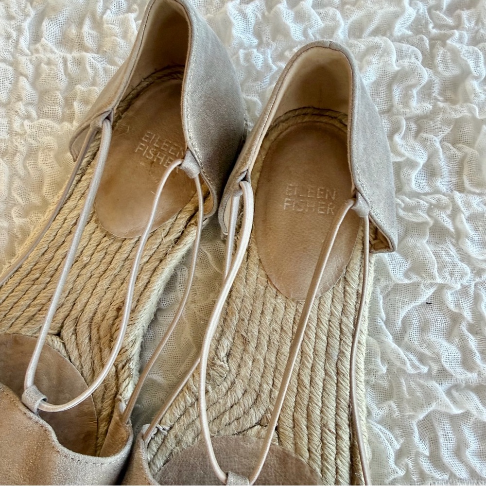 Eileen Fisher Lee Metallic Suede Espadrille Flat Size 10 - Picture 7 of 11